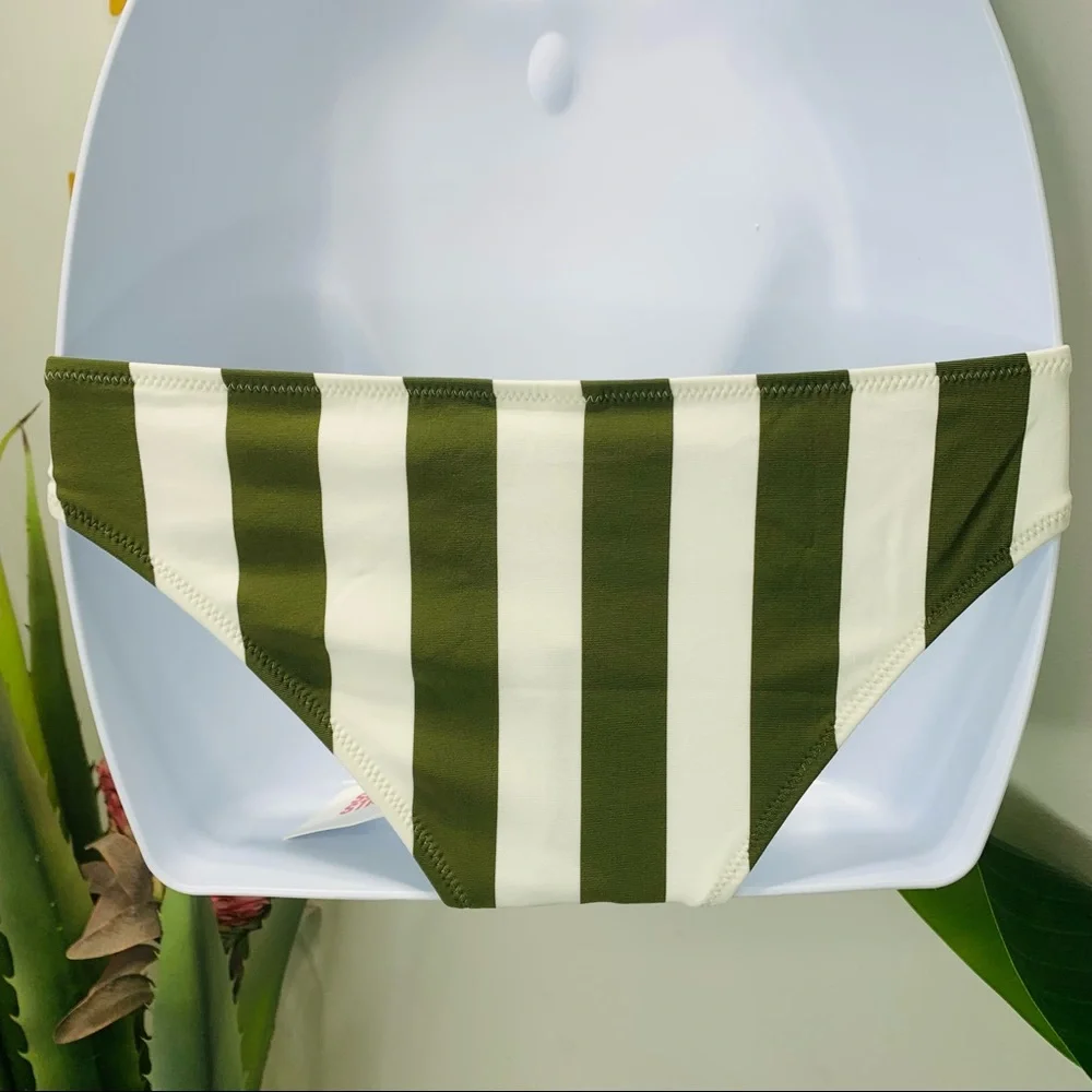 SOLID & STRIPED The Elle Bikini Bottom Olive Green White Stripe Swim Sma… - Picture 9 of 14